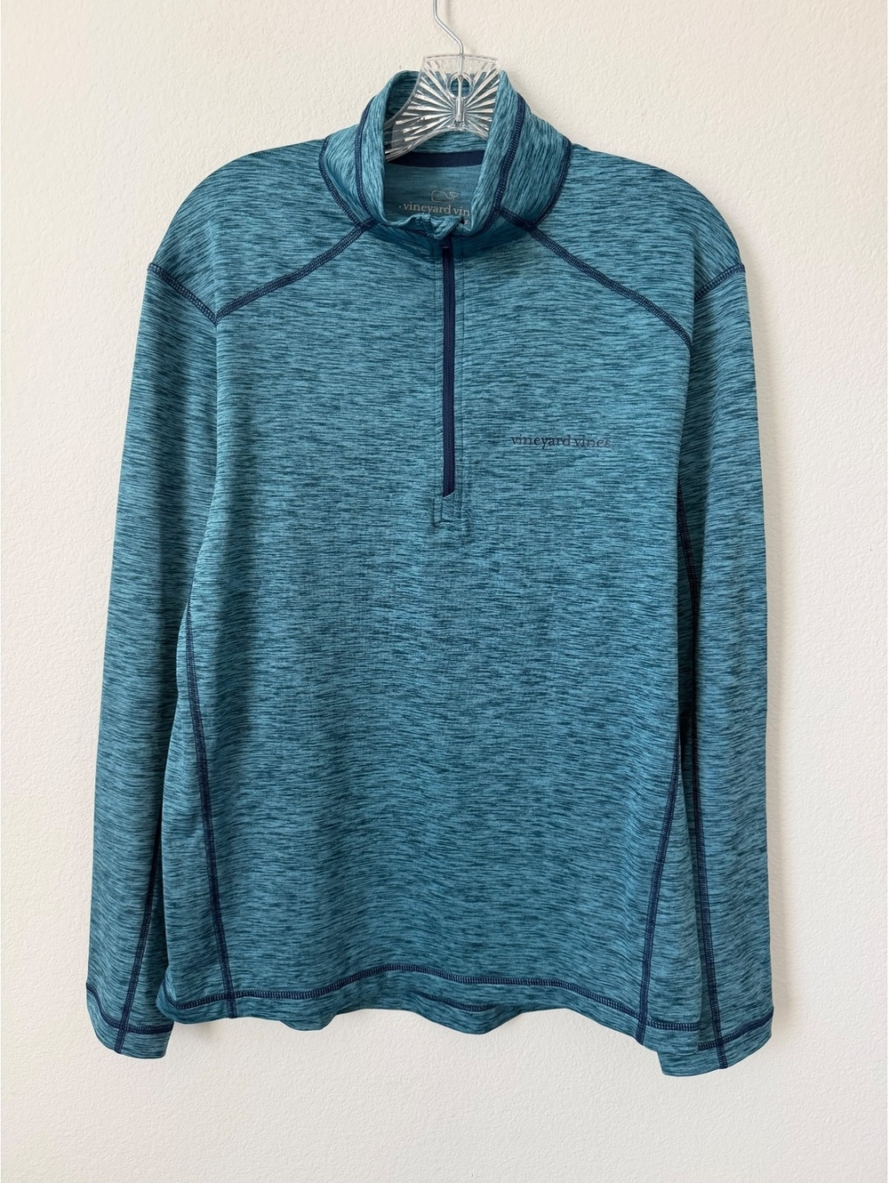 Vineyard Vines Teal Blue Blue Mélange 1/4 Zip Athletic Pullover Shirt Size S